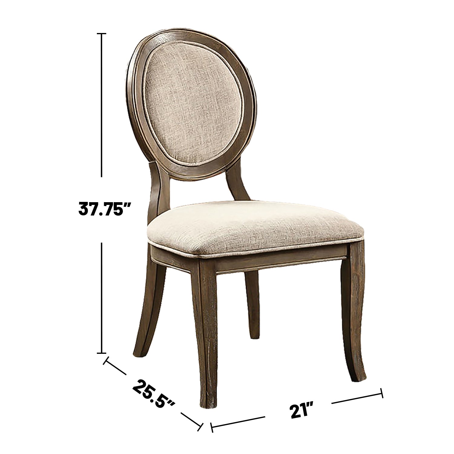 Set Of 2 Padded Beige Fabric Dining Chairs In Rustic Oak Finish Solid Oak Dining Room Dining Chairs Wood Fabric