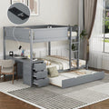 Full Over Full Bunk Bed With Twin Size Trundle, Storage And Desk, Gray Gray Solid Wood