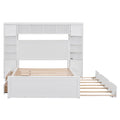 Full Size Wooden Bed With All In One Cabinet, Shelf And Sockets,Twin Size Trundle, White Full White Solid Wood