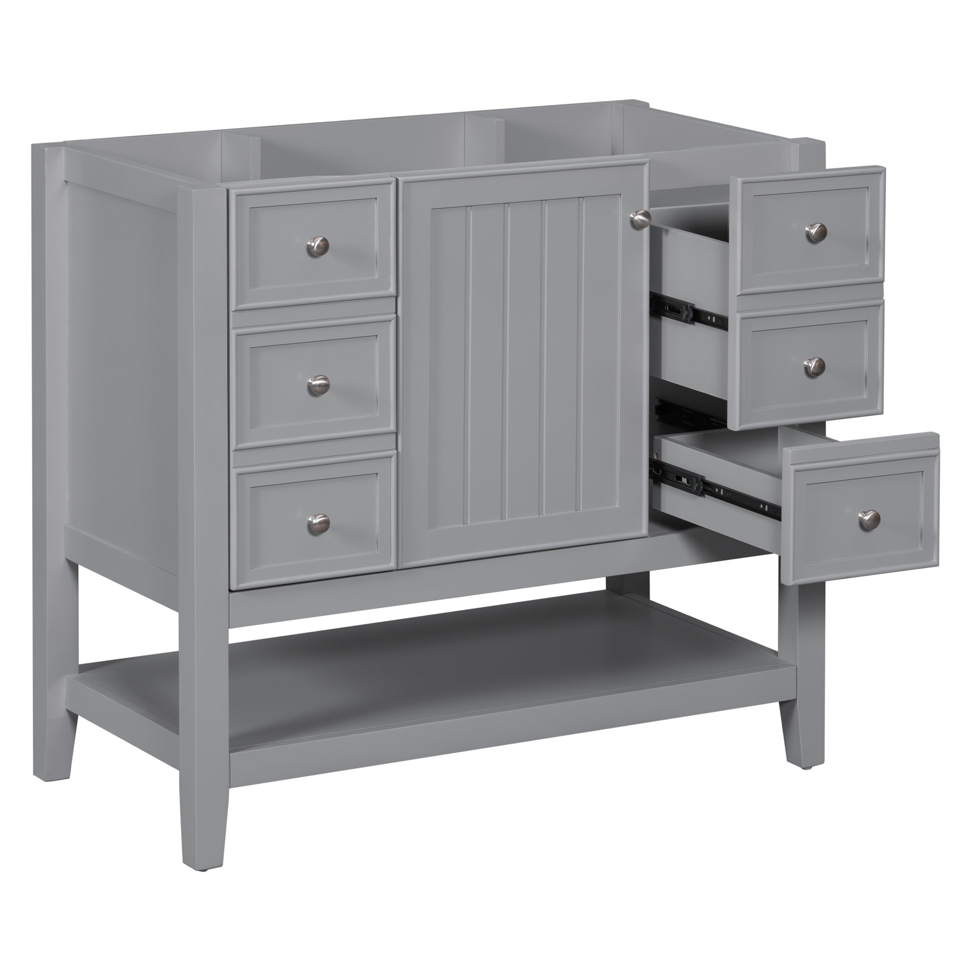 36" Bathroom Vanity Without Sink, Cabinet Base Only, One Cabinet And Three Drawers, Grey Grey Solid Wood Mdf