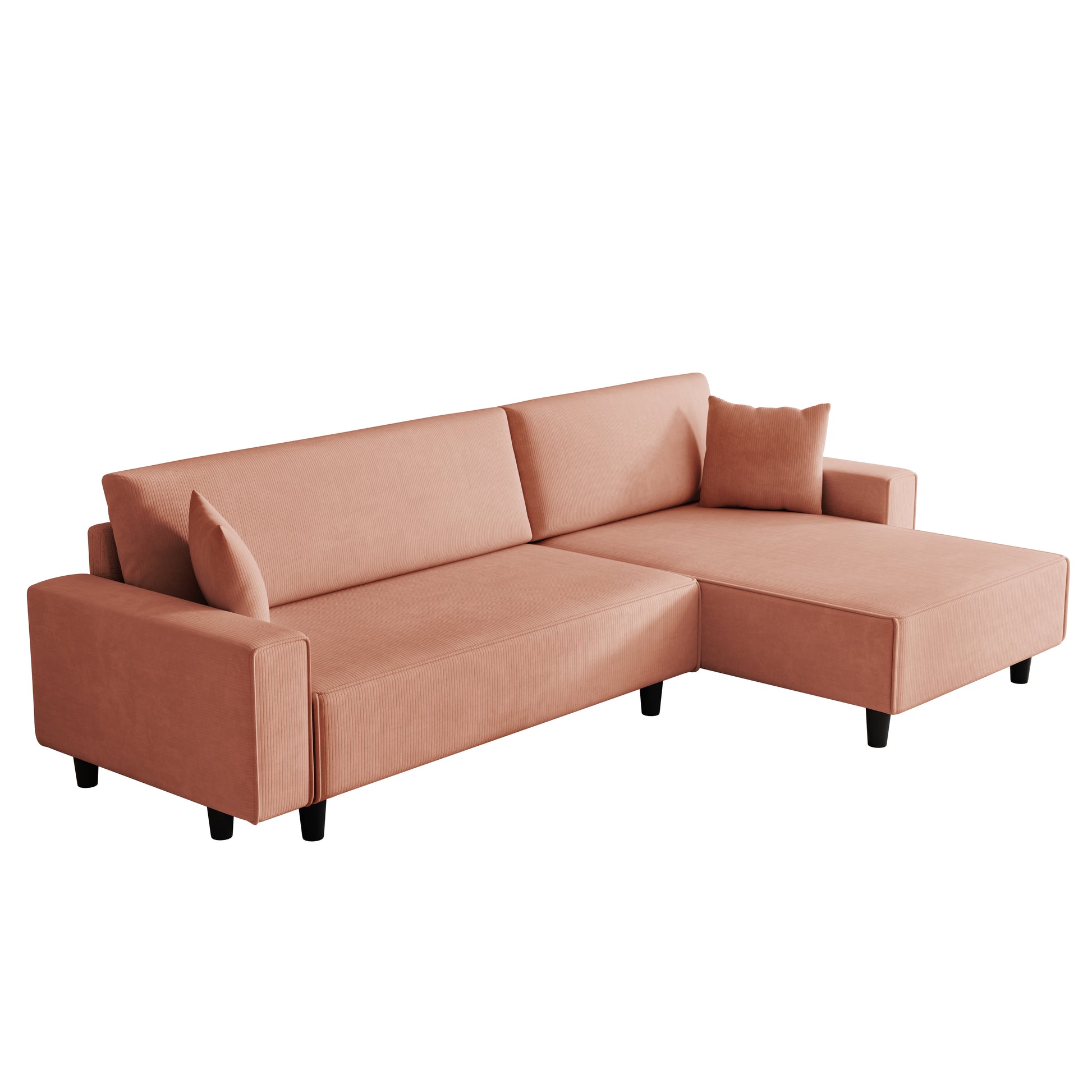 Spacious 93 Inch Orange Corduroy Sofa Bed With Two Pillows Ideal For Living Room Or Apartment, Ensuring A Roomy & Uncluttered Space Orange Corduroy 3 Seat