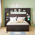 Queen Size Wooden Bed With All In One Cabinet, Shelf And Sockets,Twin Xl Trundle,Espresso Queen Espresso Solid Wood