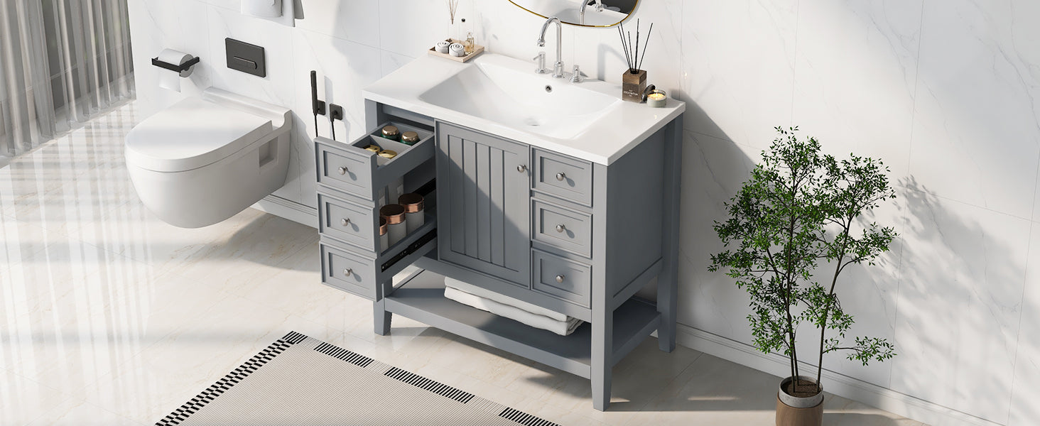 36" Bathroom Vanity With Sink Combo, One Cabinet And Three Drawers, Solid Wood And Mdf Board, Grey Old Sku:Sy999505Aae Grey Solid Wood Mdf