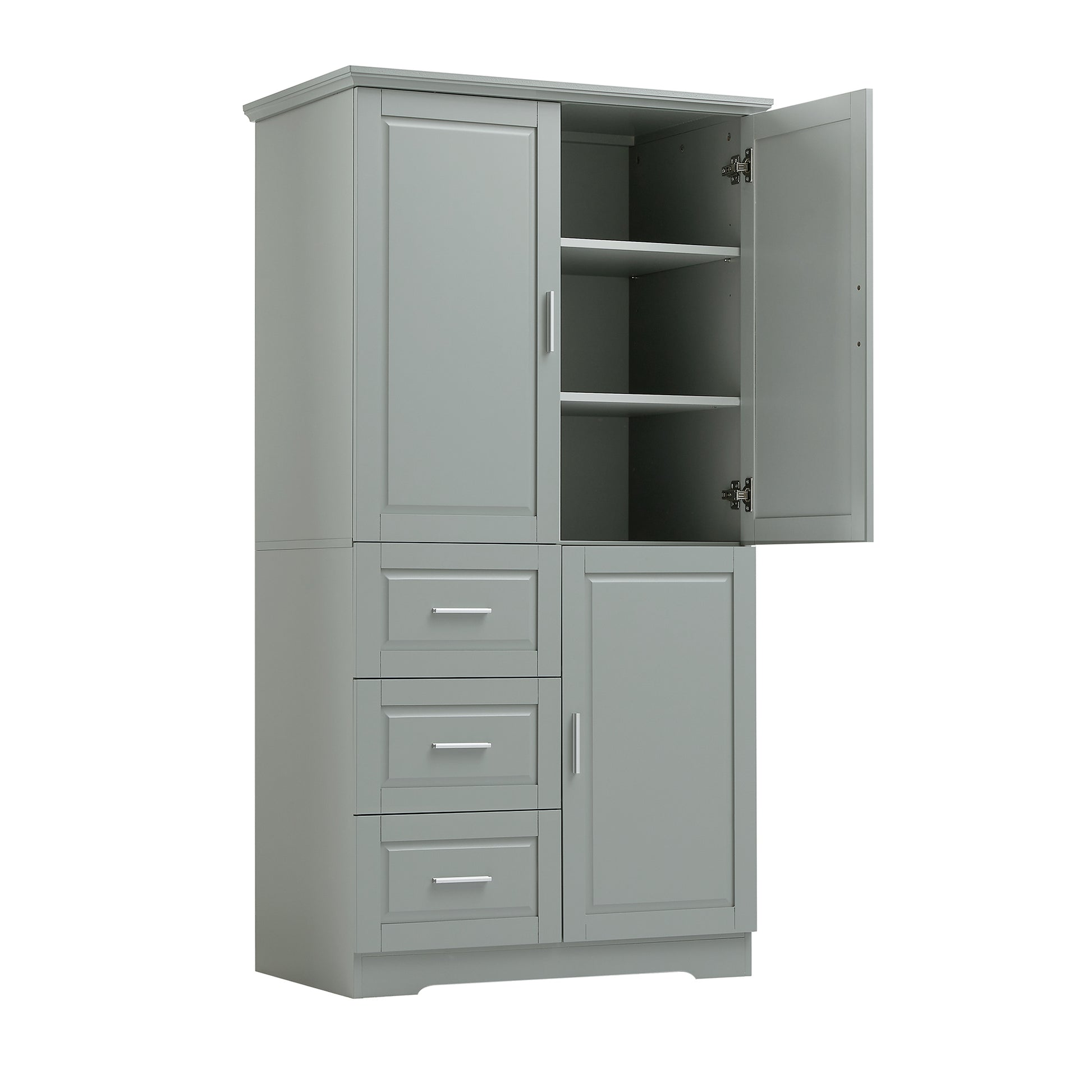 Tall and Wide Storage Cabinet with Doors for Bathroom grey-mdf