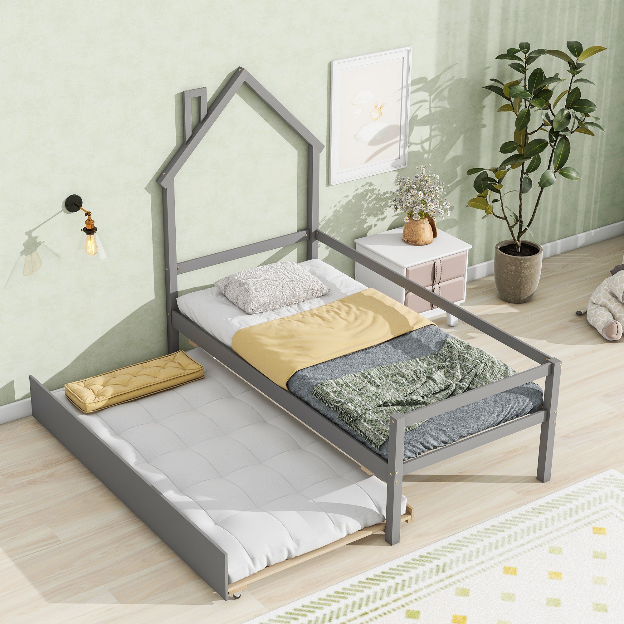 Twin House Wooden Daybed with trundle, Twin House twin-grey-wood-bedroom-american design-pine-pine