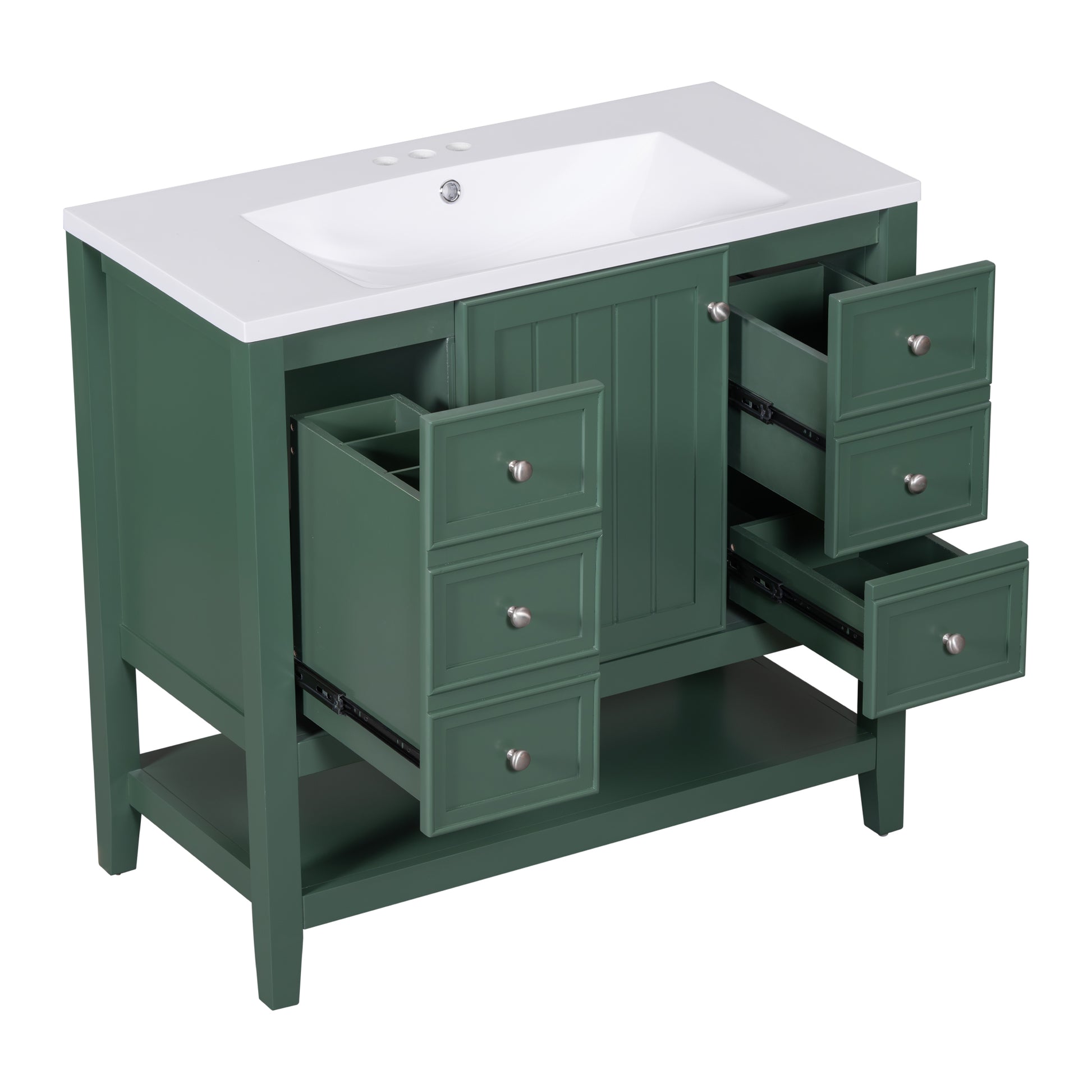 36" Bathroom Vanity With Sink Combo, One Cabinet And Three Drawers, Solid Wood And Mdf Board, Green Old Sku:Sy999505Aag Green Solid Wood Mdf