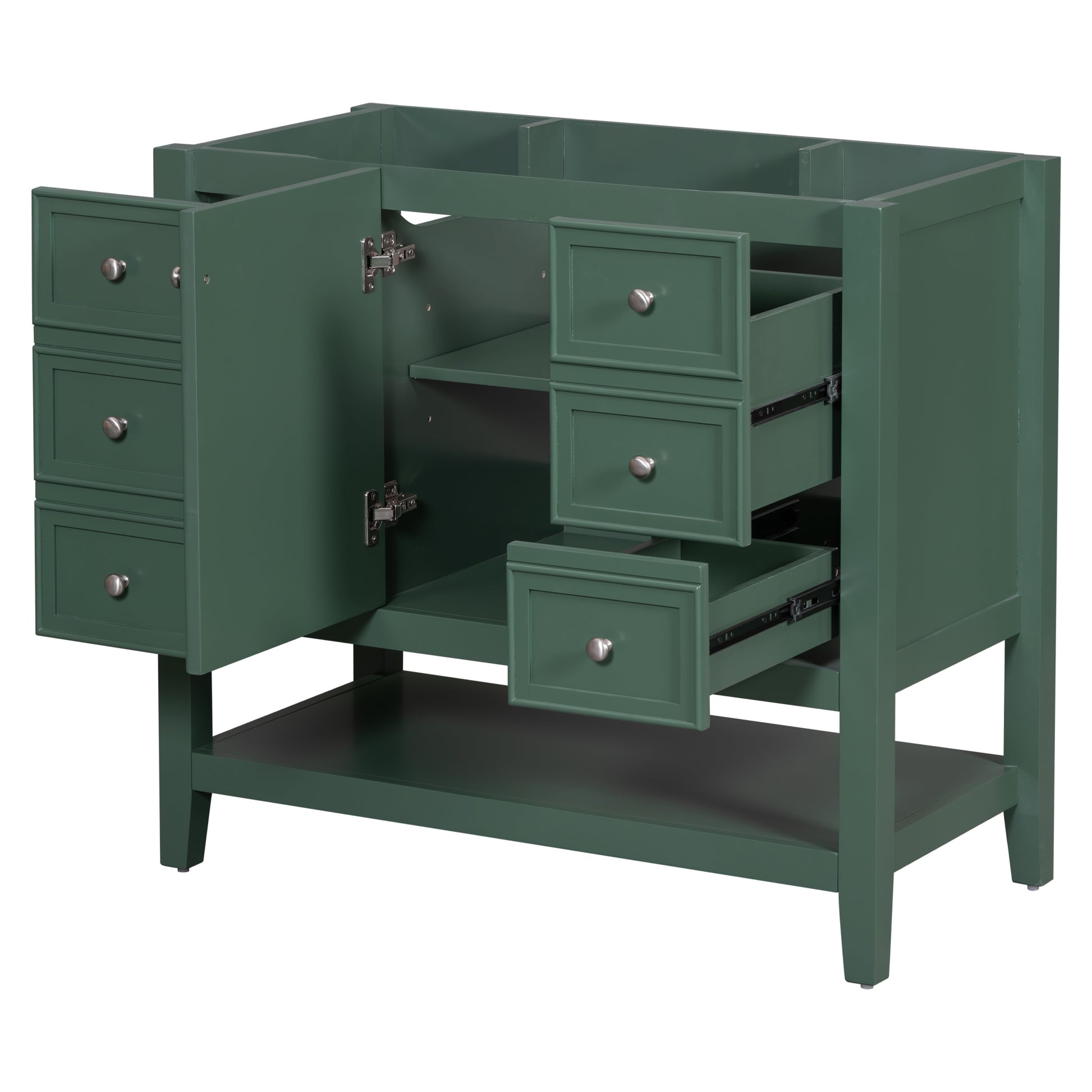 36" Bathroom Vanity Without Sink, Cabinet Base Only, One Cabinet And Three Drawers, Green Green Solid Wood Mdf