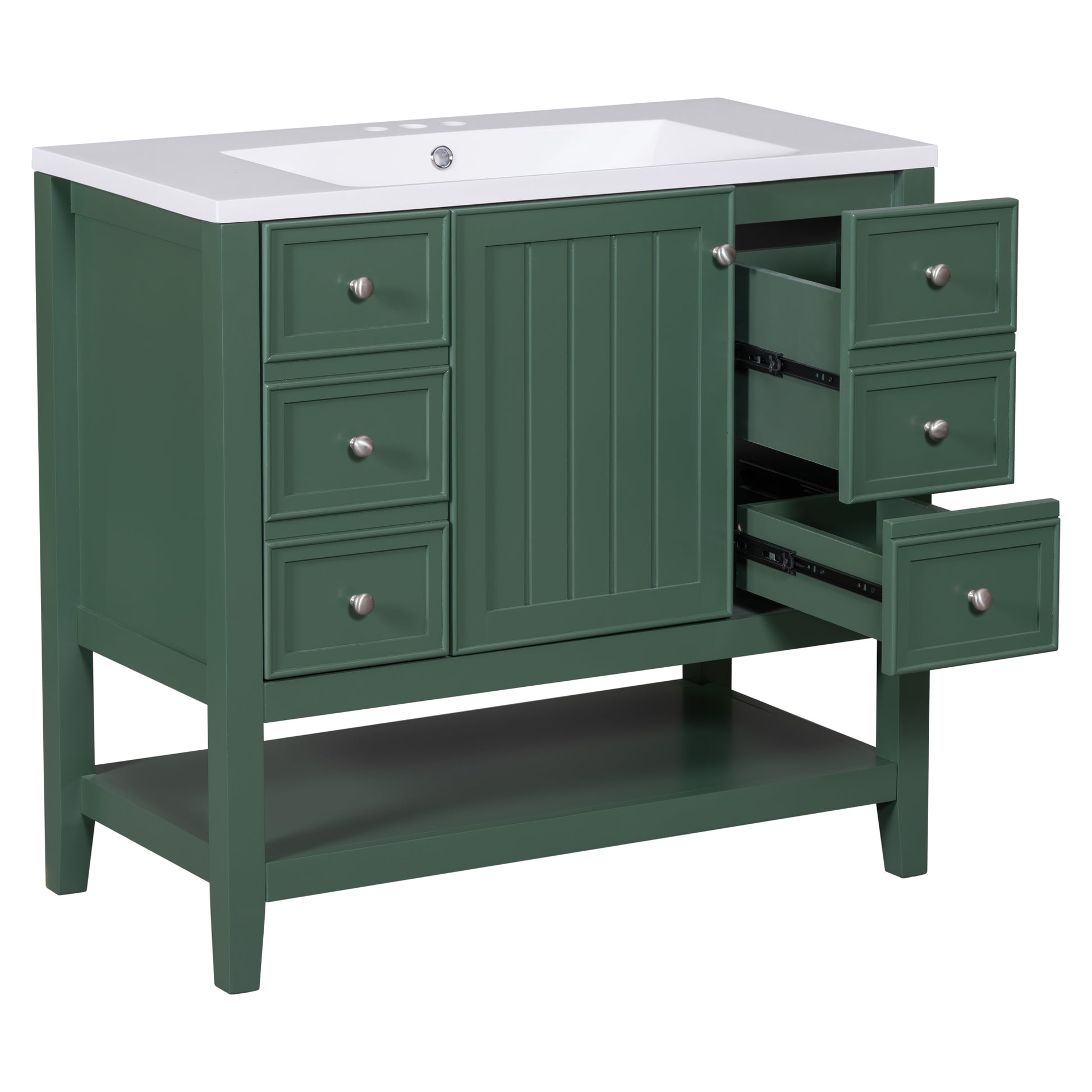 36" Bathroom Vanity With Sink Combo, One Cabinet And Three Drawers, Solid Wood And Mdf Board, Green Old Sku:Sy999505Aag Green Solid Wood Mdf