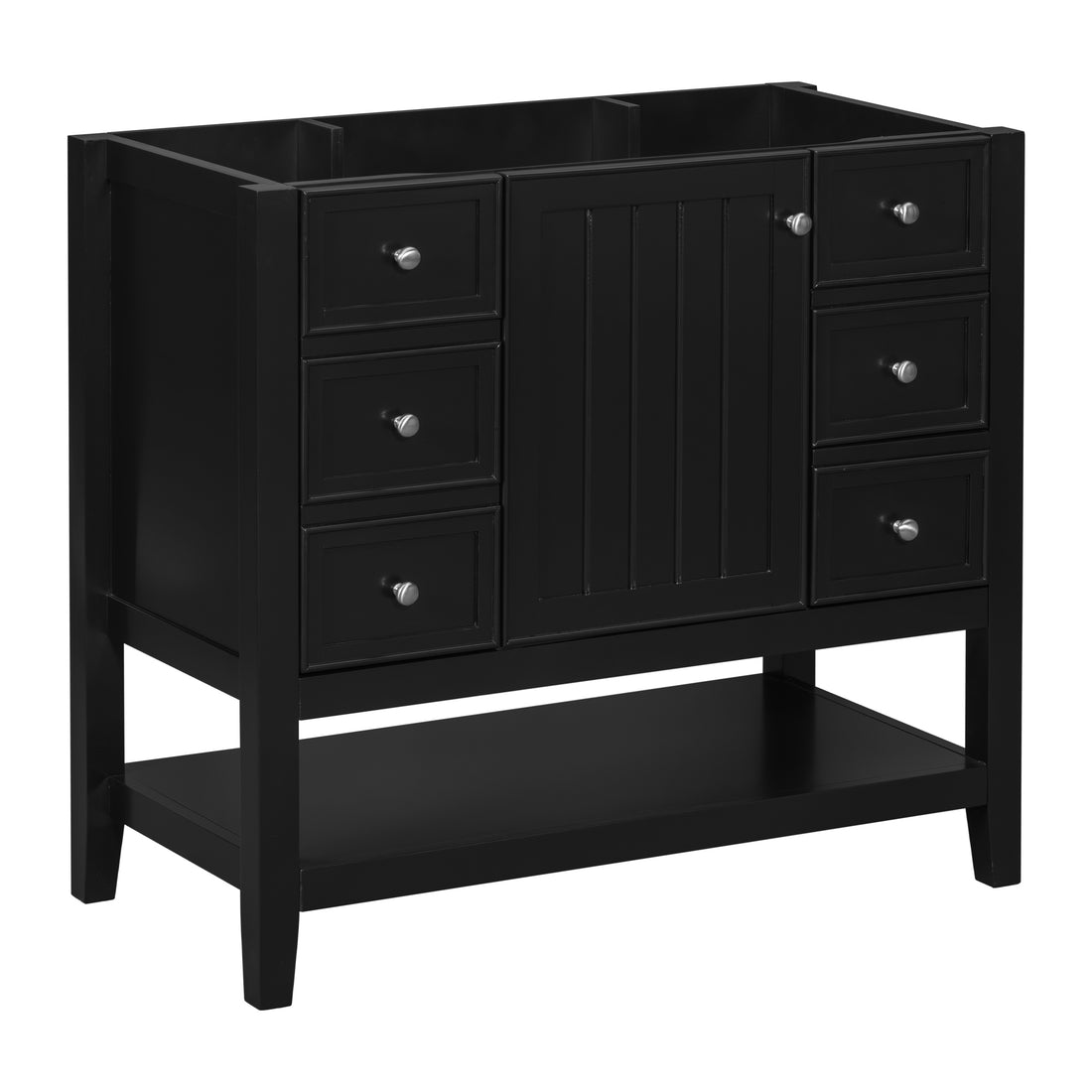 36" Bathroom Vanity Without Sink, Cabinet Base Only, One Cabinet And Three Drawers, Black Black Solid Wood Mdf