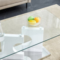 A Rectangular Modern And Fashionable Coffee Table With Tempered Glass Tabletop And White Mdf Legs. Suitable For Living Room.47.2