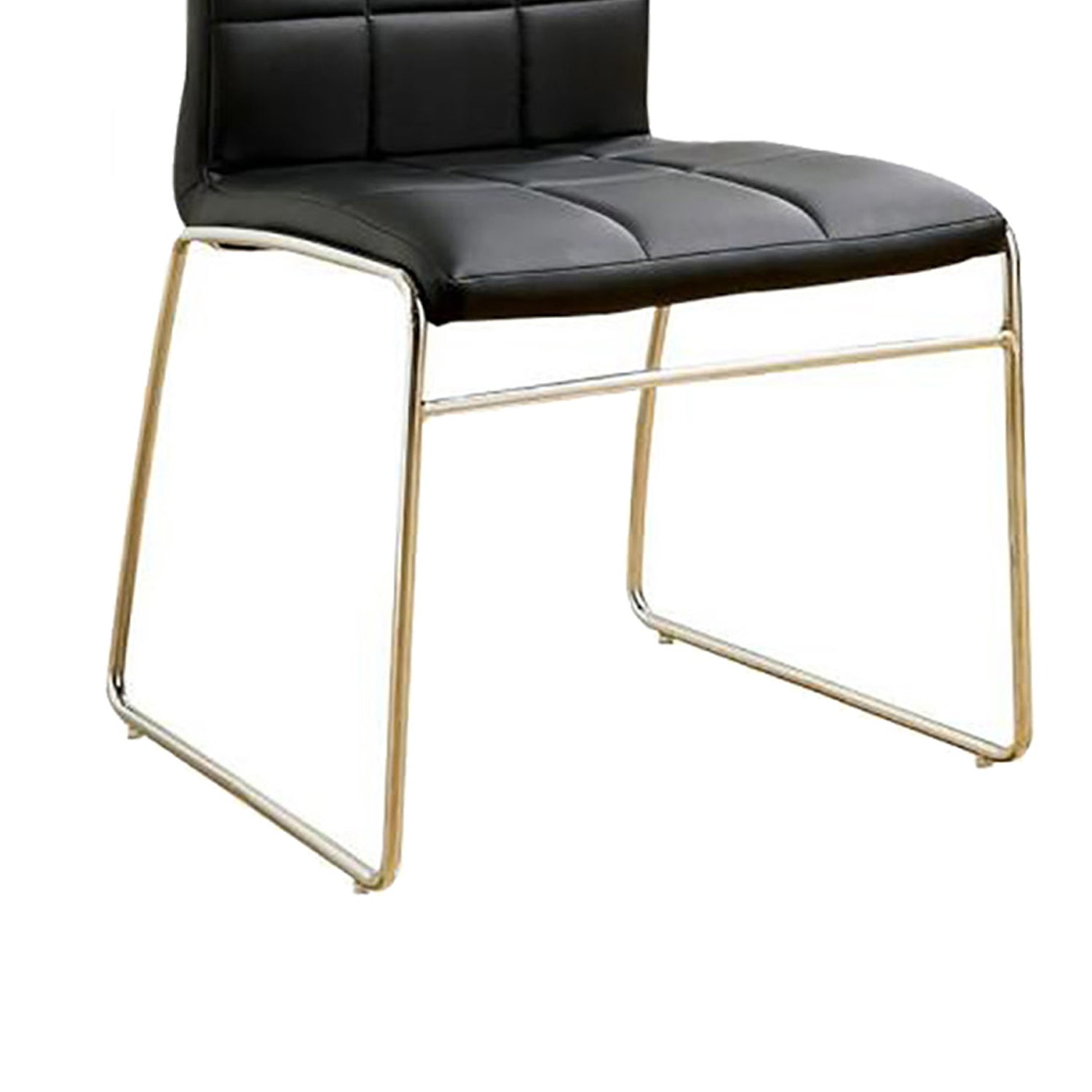 Set Of 2Upholstered Side Chairs In Black And Chrome Solid Black Dining Room Side Chair Faux Leather