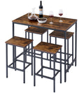 5Pc Dinging Table Set With High Stools, Structural Strengthening, Industrial Style. Rustic Brown,41.73