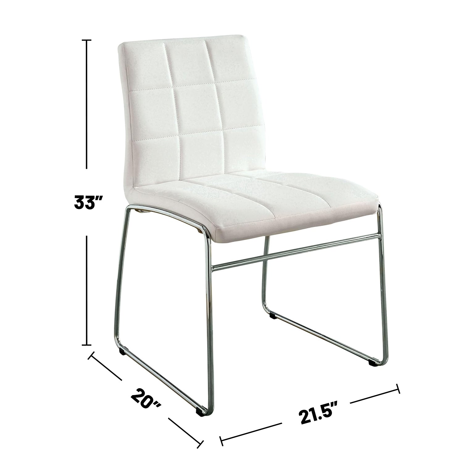 Set Of 2Upholstered Side Chairs In White And Chrome Solid White Dining Room Metal