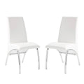 Set Of 2 Paddedside Chairs In White And Chrome Solid White Dining Room Side Chair Faux Leather