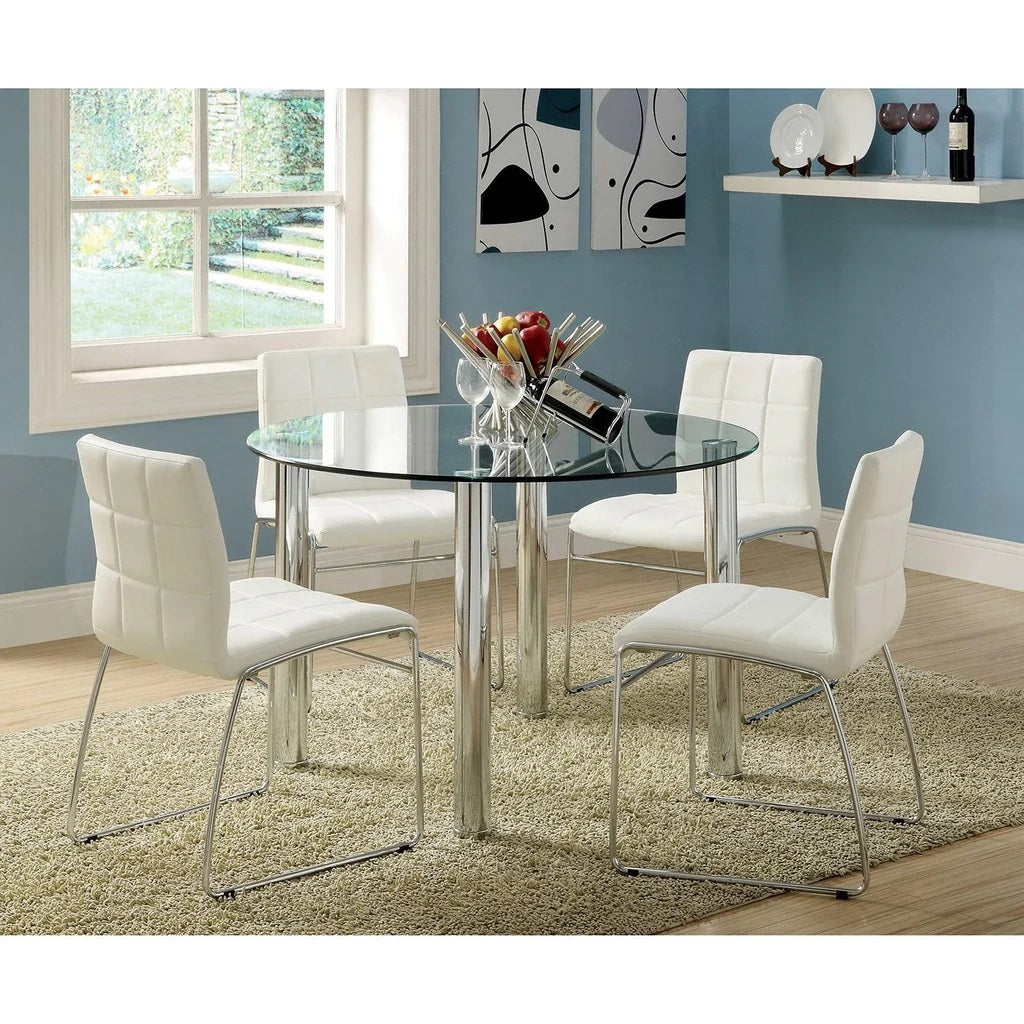 Set Of 2Upholstered Side Chairs In White And Chrome Solid White Dining Room Metal