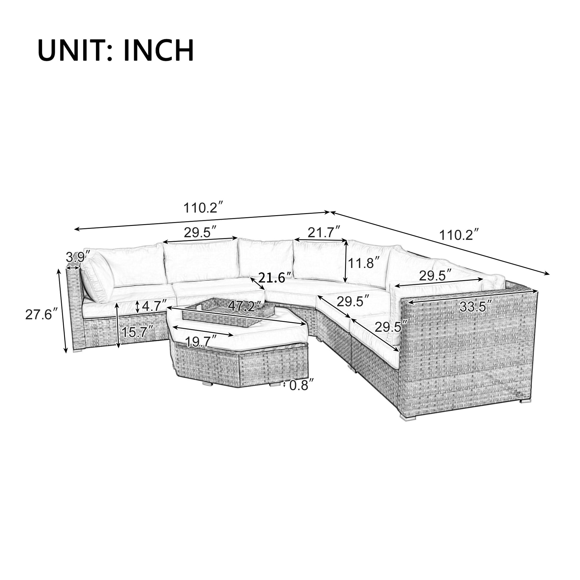 Patio Furniture Set, 6 Piece Outdoor Conversation Set All Weather Wicker Sectional Sofa With Ottoman And Cushions And Small Trays Grey Rattan