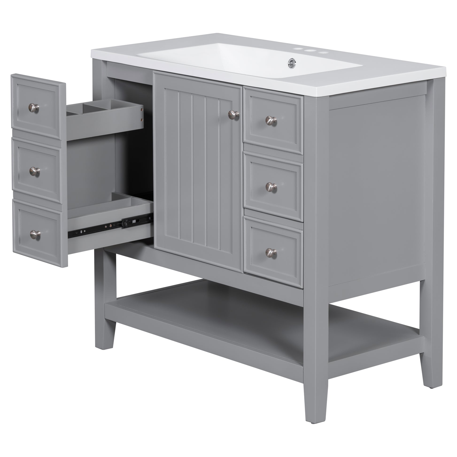 36" Bathroom Vanity With Sink Combo, One Cabinet And Three Drawers, Solid Wood And Mdf Board, Grey Old Sku:Sy999505Aae Grey Solid Wood Mdf