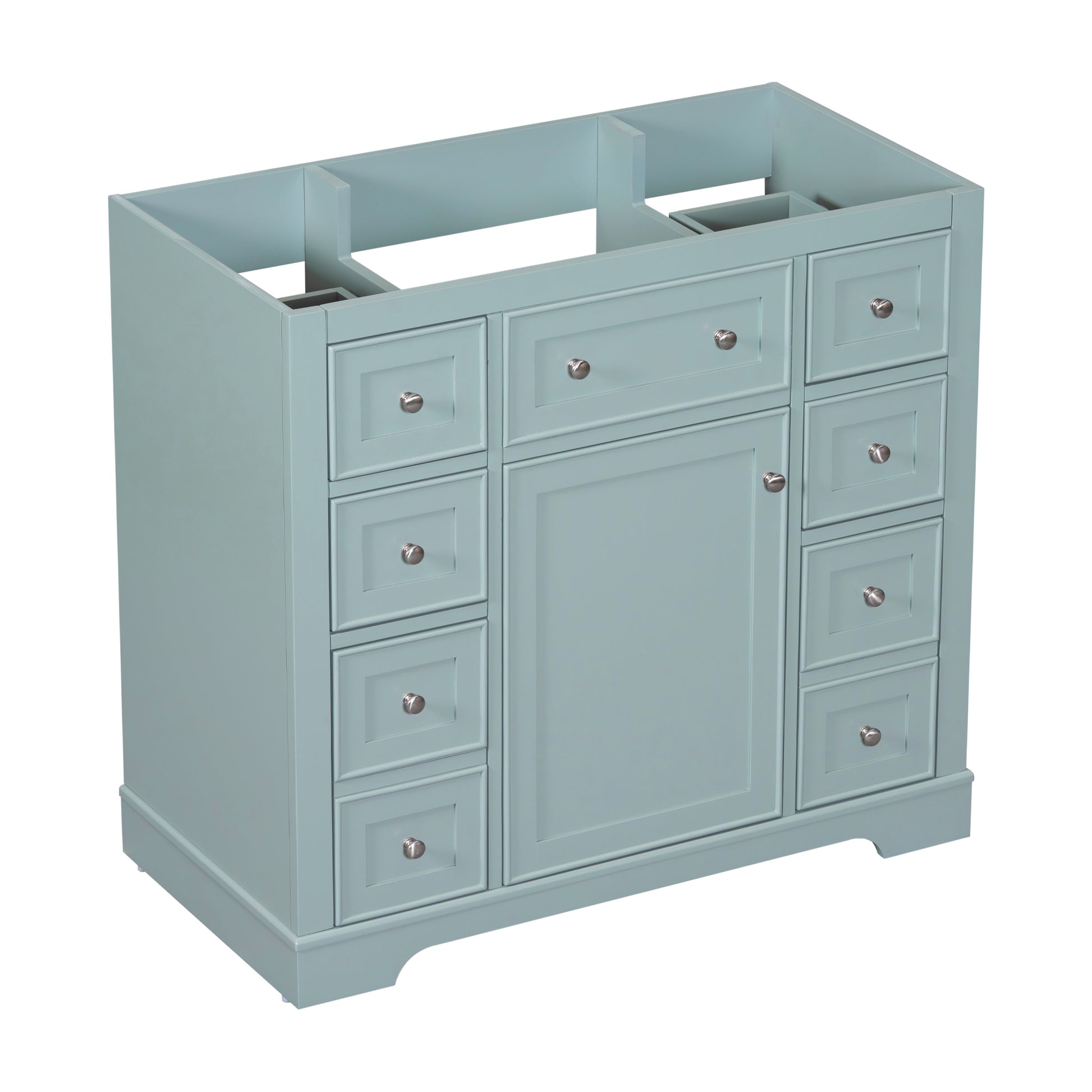 36" Bathroom Vanity Without Sink, Cabinet Base Only, One Cabinet And Six Drawers, Green Green Solid Wood Mdf