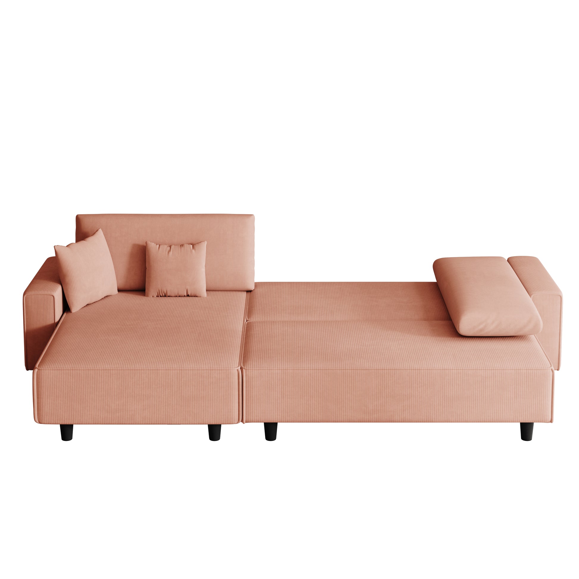 Spacious 93 Inch Orange Corduroy Sofa Bed With Two Pillows Ideal For Living Room Or Apartment, Ensuring A Roomy & Uncluttered Space Orange Corduroy 3 Seat