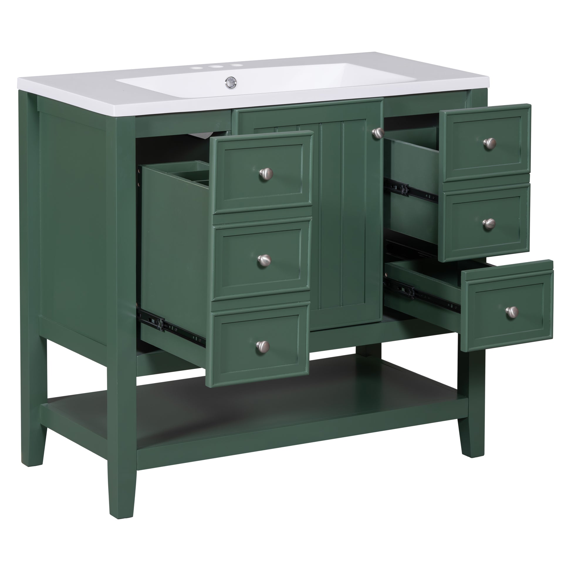 36" Bathroom Vanity With Sink Combo, One Cabinet And Three Drawers, Solid Wood And Mdf Board, Green Green Solid Wood Mdf