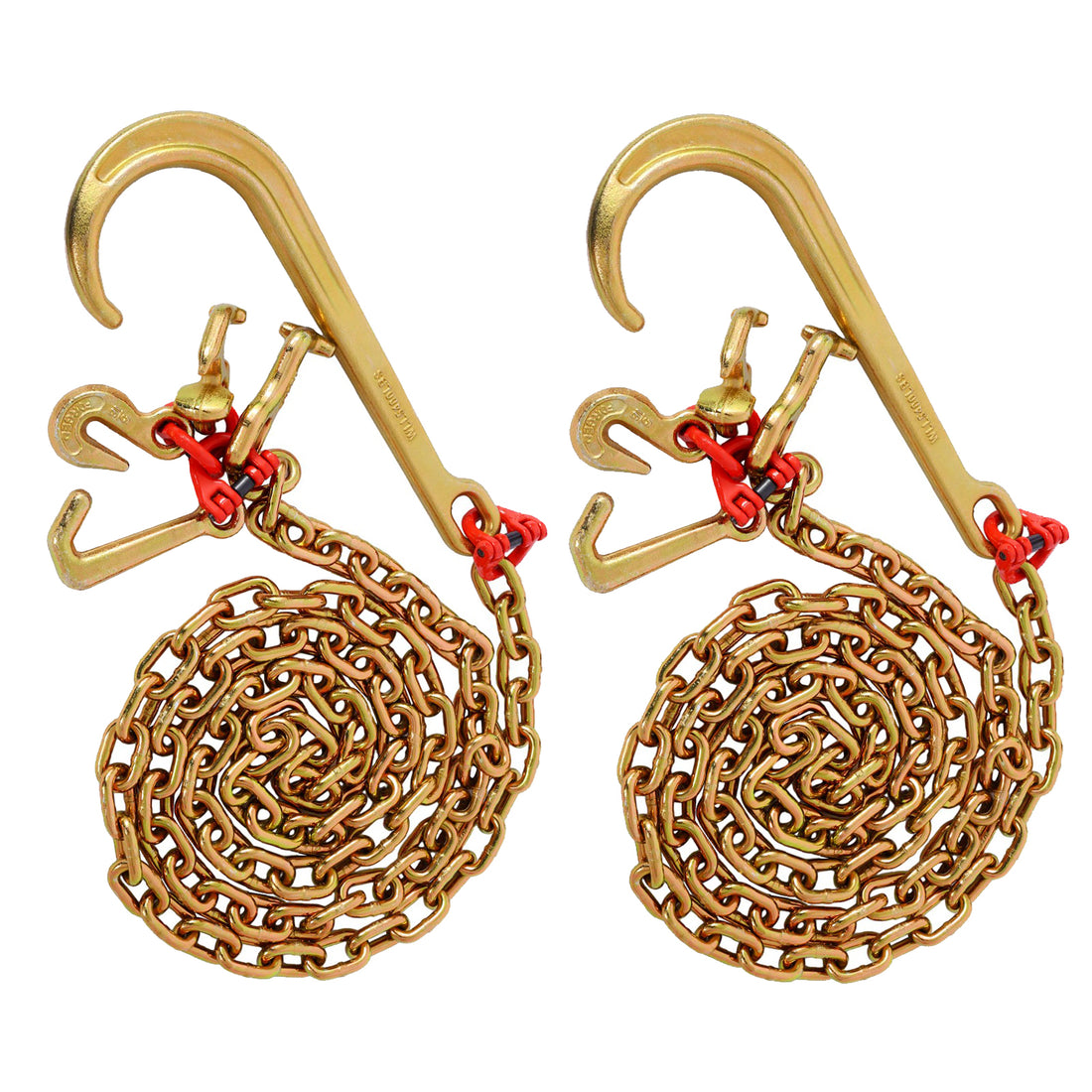 J Hook Chain, 5 16 In X 10 Ft Bridle Tow Chain, G80 Bridle Transport Chain, Alloy Steel Chain With 2 G70 J Hooks, 9260 Lbs Break Strength Tow Hooks For Trucks, J Hooks Towing Straps 2Pcs Gold Steel