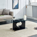 A Rectangular Modern And Fashionable Coffee Table With Tempered Glass Tabletop And Black Mdf Legs. Suitable For Living Room.47.2