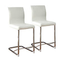 Set Of 2 Paddedcounter Height Chairs In White And Chrome White Dining Room Dining Chairs Faux Leather