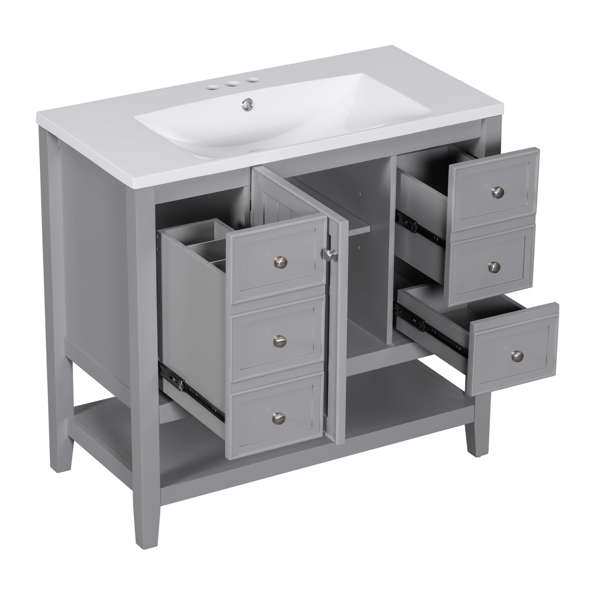 36" Bathroom Vanity With Sink Combo, One Cabinet And Three Drawers, Solid Wood And Mdf Board, Grey Old Sku:Sy999505Aae Grey Solid Wood Mdf