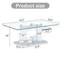 A Rectangular Modern And Fashionable Coffee Table With Tempered Glass Tabletop And White Mdf Legs. Suitable For Living Room.47.2