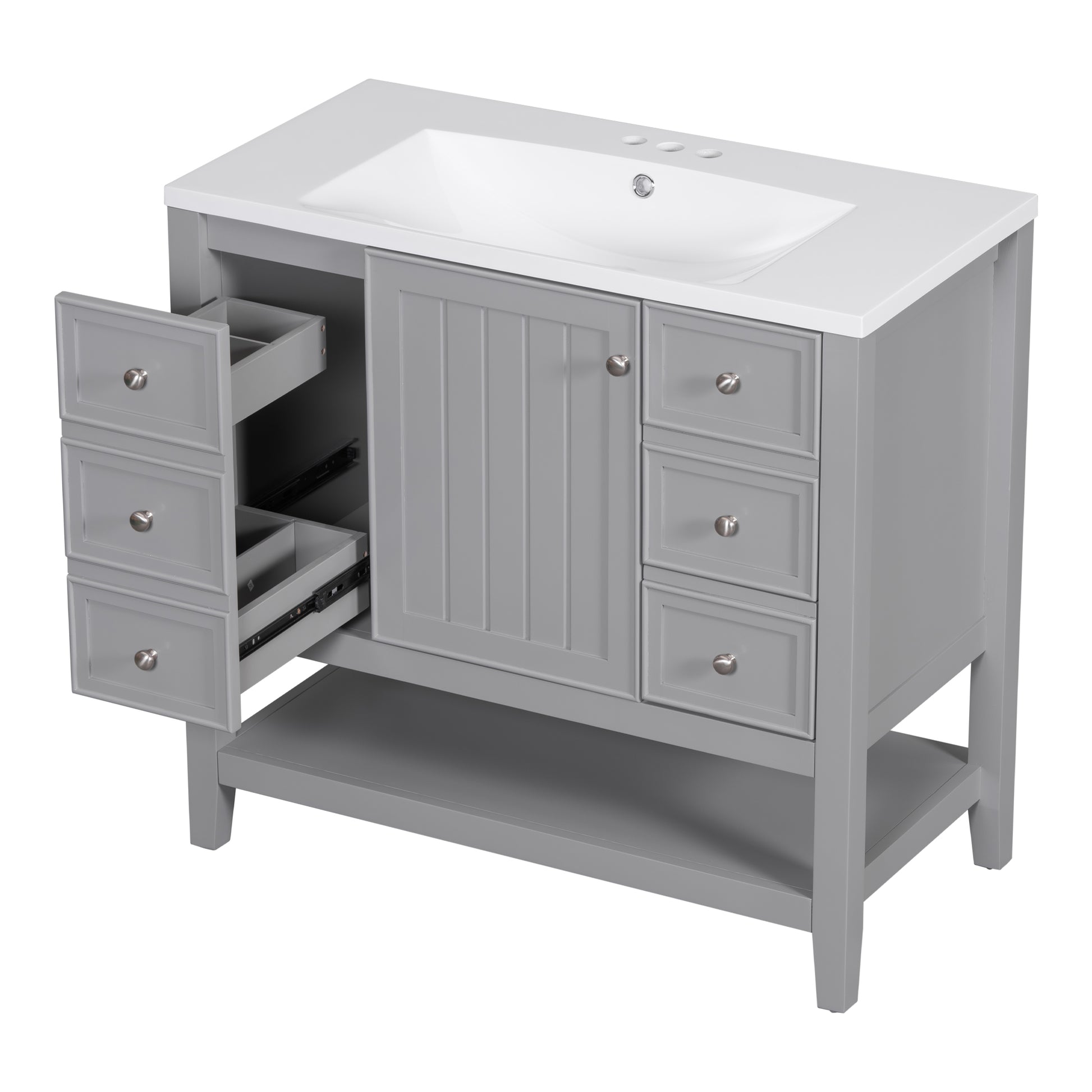 36" Bathroom Vanity With Sink Combo, One Cabinet And Three Drawers, Solid Wood And Mdf Board, Grey Old Sku:Sy999505Aae Grey Solid Wood Mdf