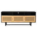 Retro Rattan Console Table 3 Door Tv Stand Media Console With Open Shelves For Tv Stand Under 75'' Espresso Espresso Mdf