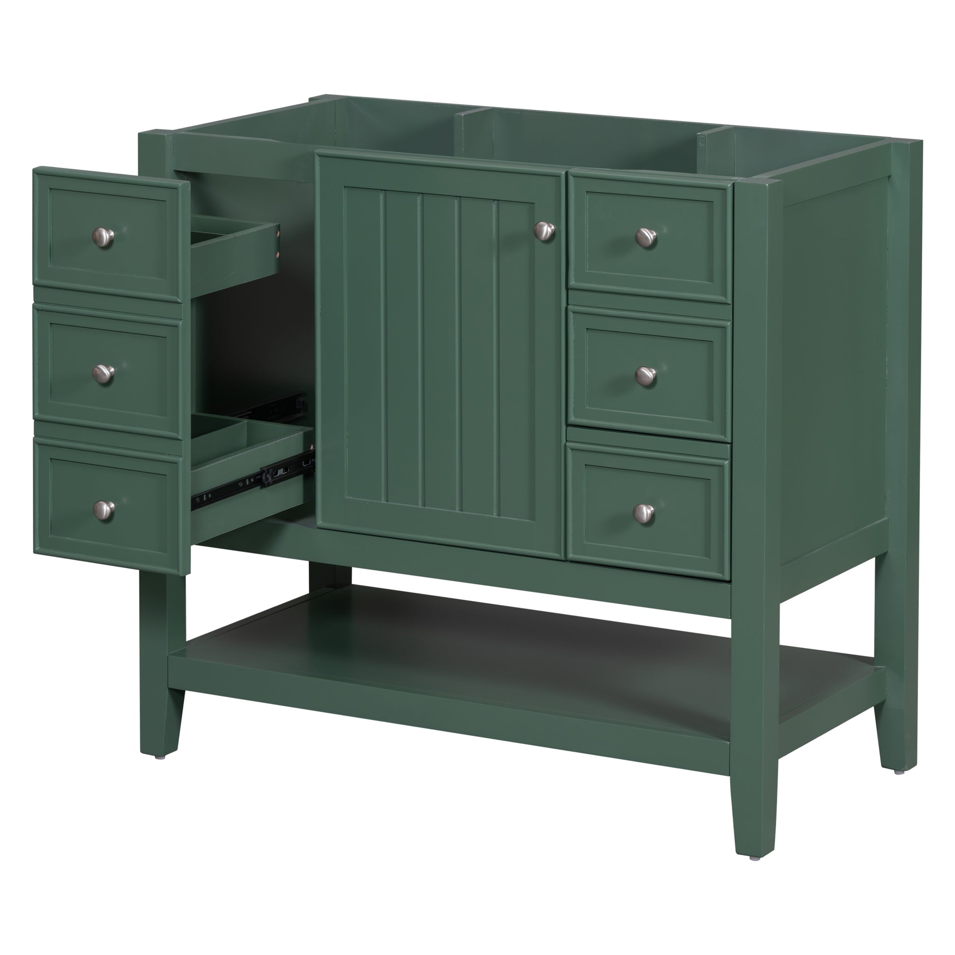 36" Bathroom Vanity Without Sink, Cabinet Base Only, One Cabinet And Three Drawers, Green Green Solid Wood Mdf