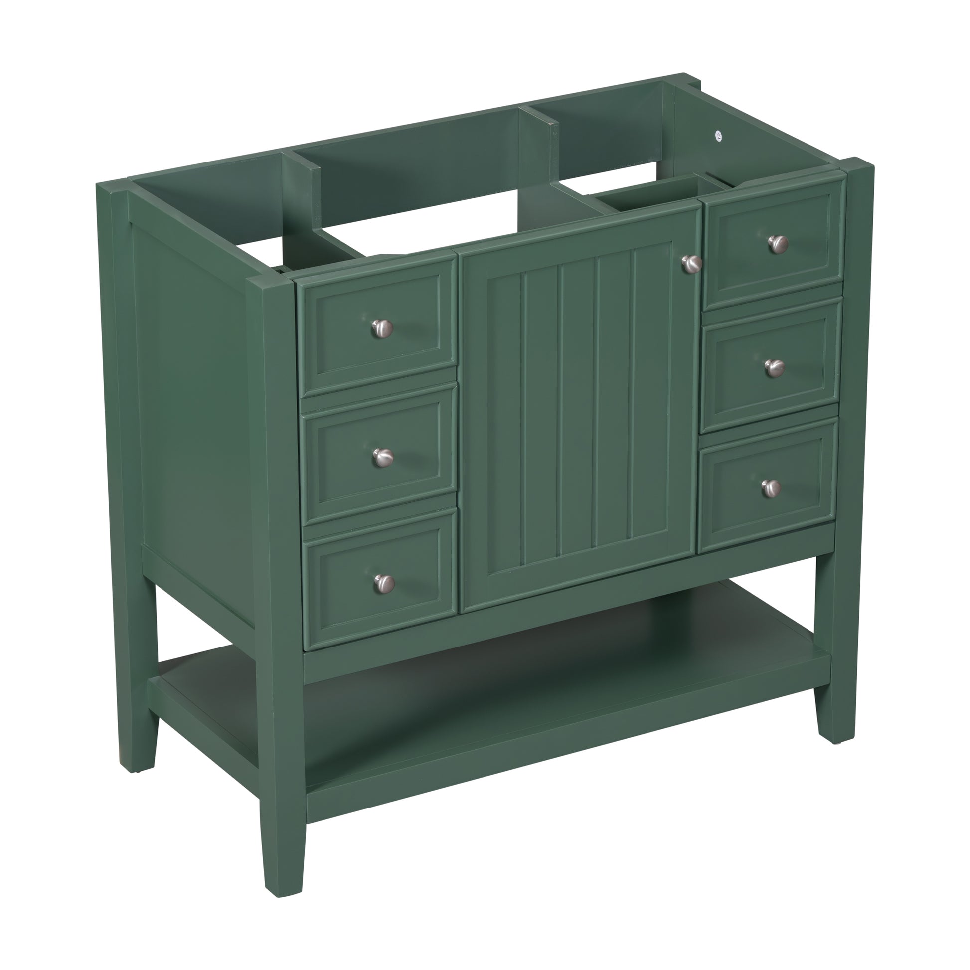 36" Bathroom Vanity Without Sink, Cabinet Base Only, One Cabinet And Three Drawers, Green Green Solid Wood Mdf