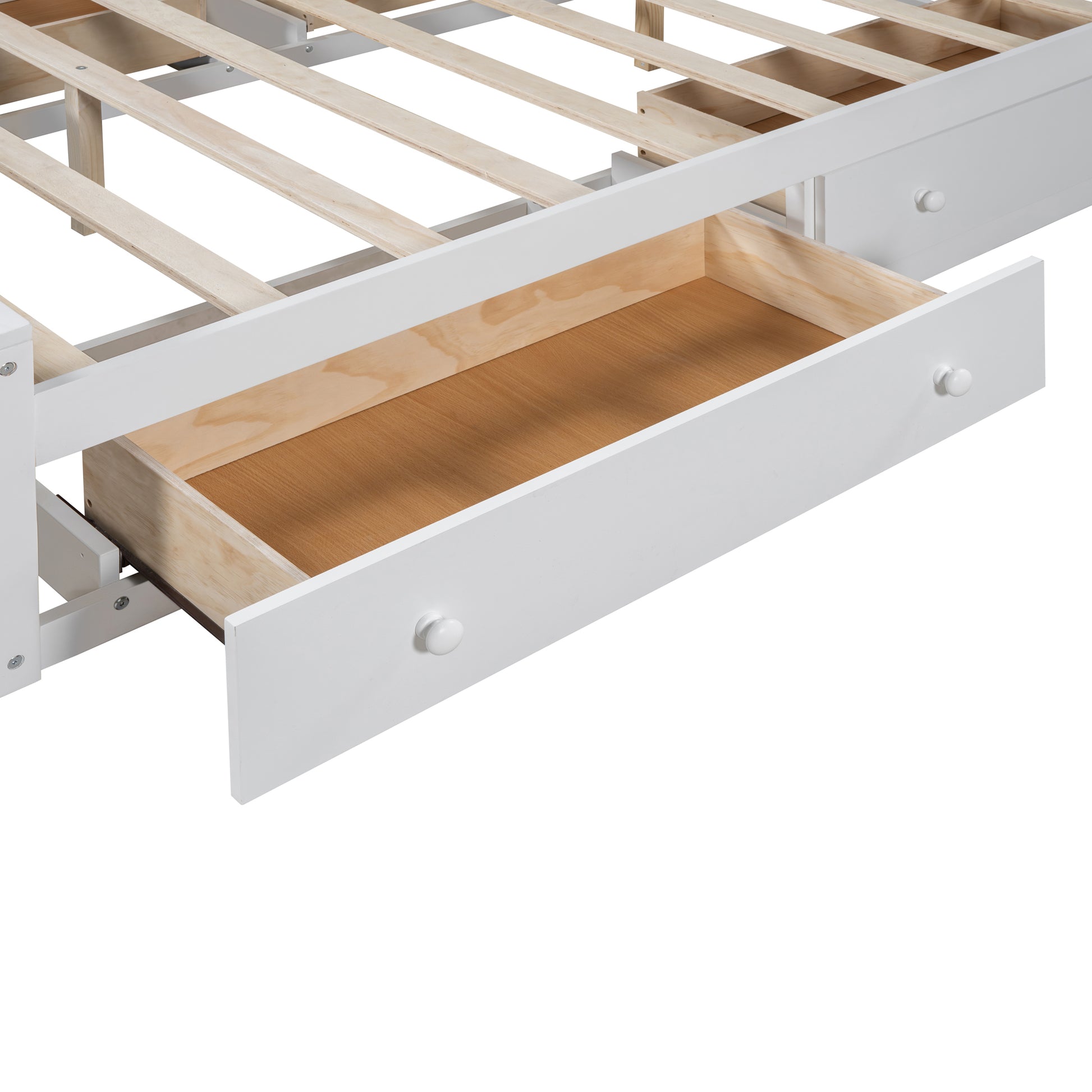 Queen Size Wooden Bed With All In One Cabinet, Shelf And Sockets, White White Solid Wood