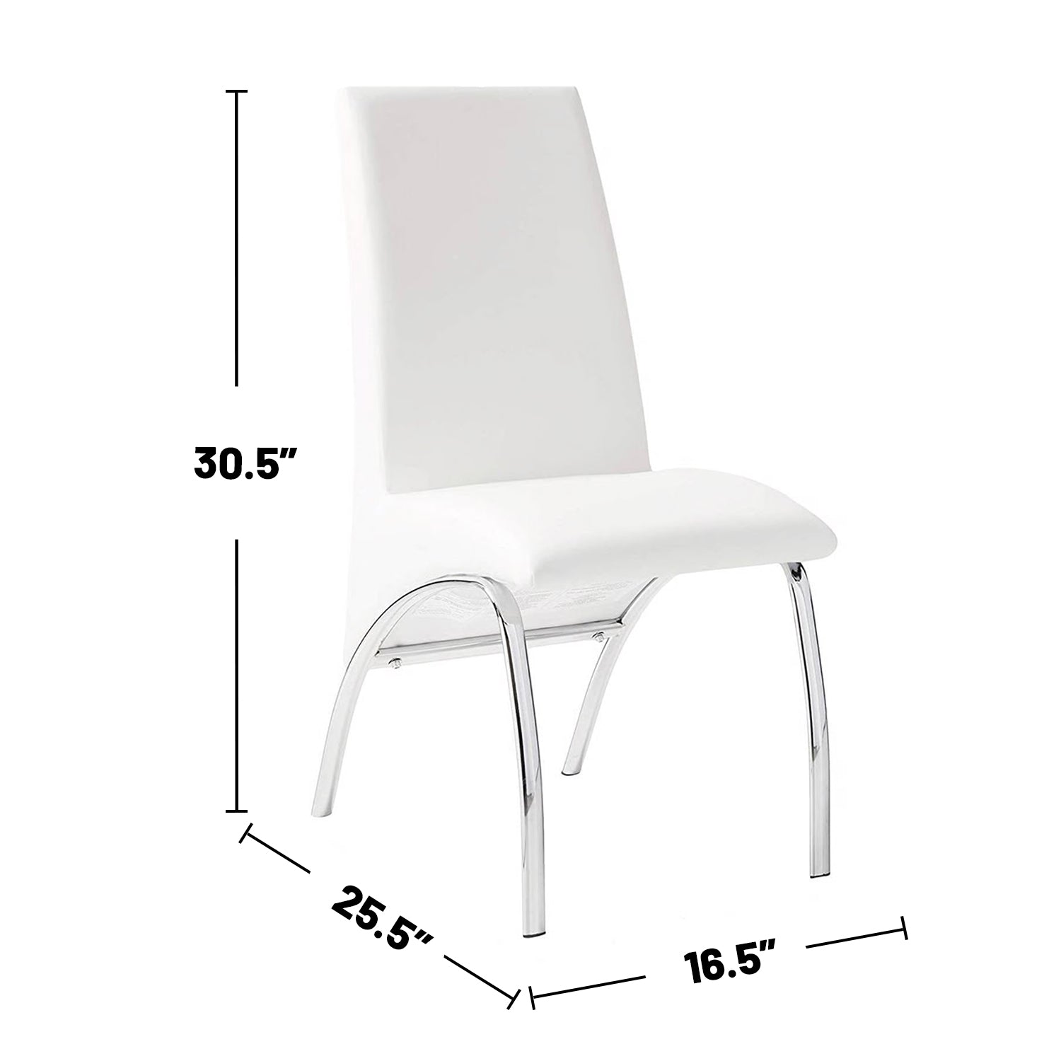 Set Of 2 Paddedside Chairs In White And Chrome Solid White Dining Room Side Chair Faux Leather