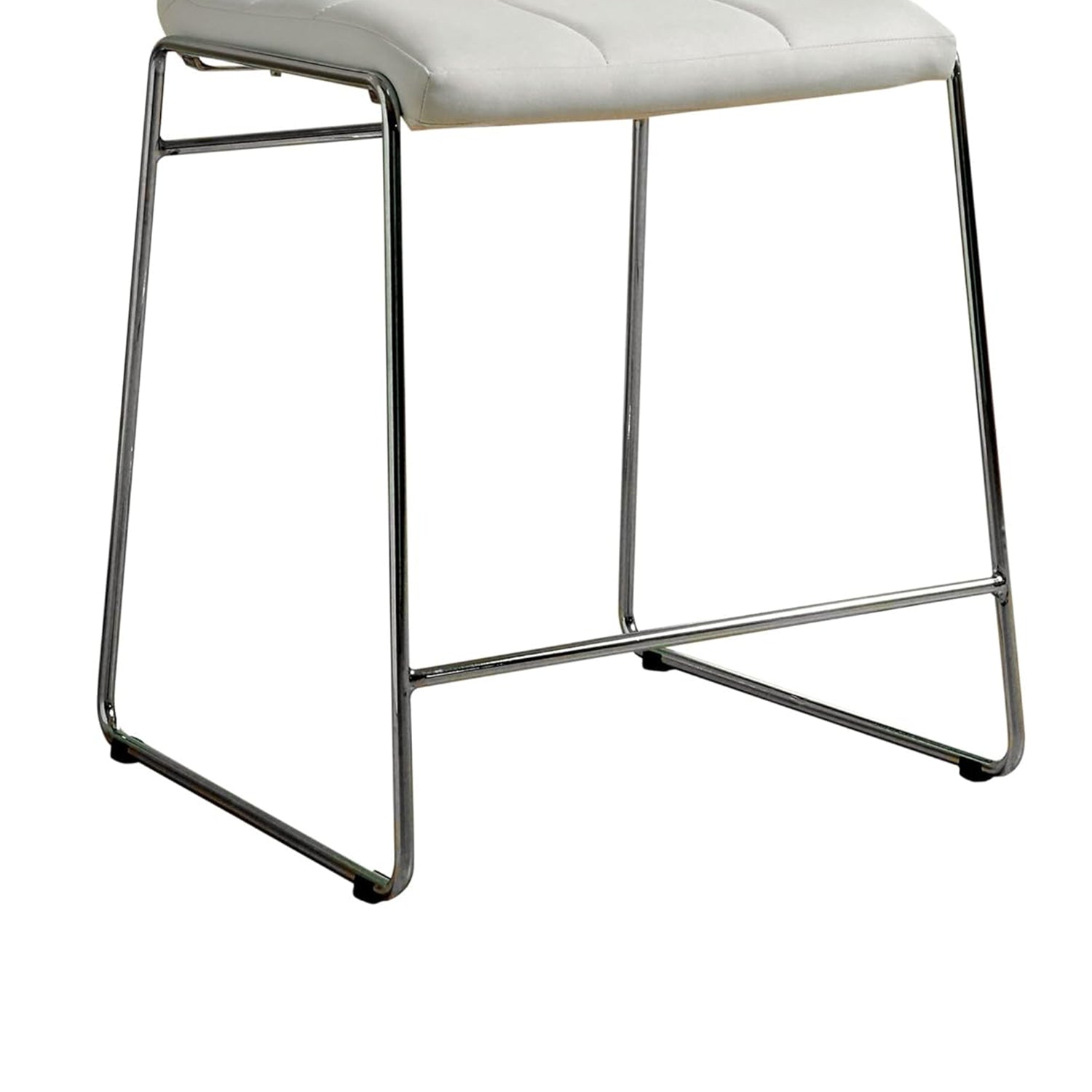 Set Of 2Upholstered Counter Hight Chairs In White And Chrome Solid White Dining Room Side Chair Faux Leather