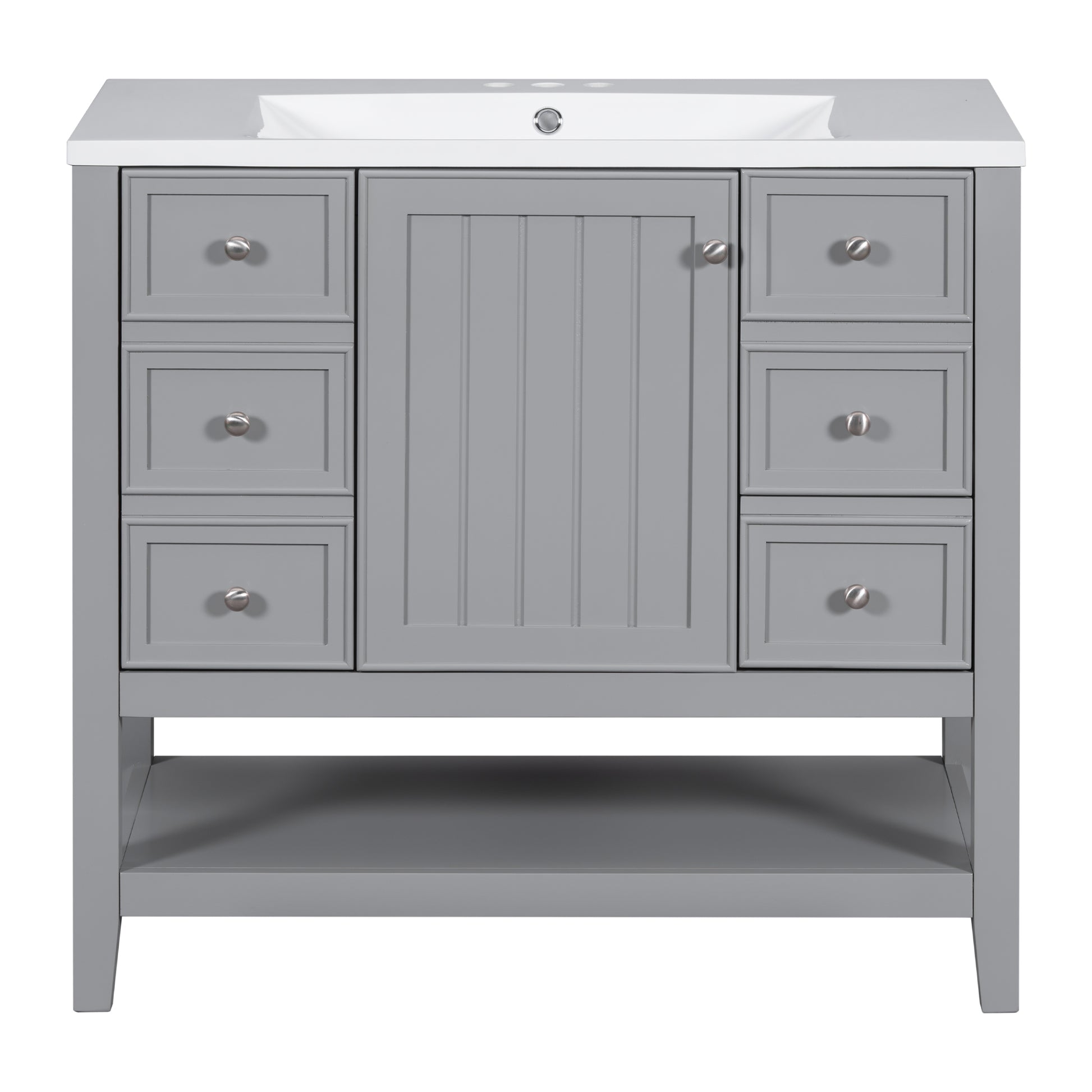 36" Bathroom Vanity With Sink Combo, One Cabinet And Three Drawers, Solid Wood And Mdf Board, Grey Old Sku:Sy999505Aae Grey Solid Wood Mdf