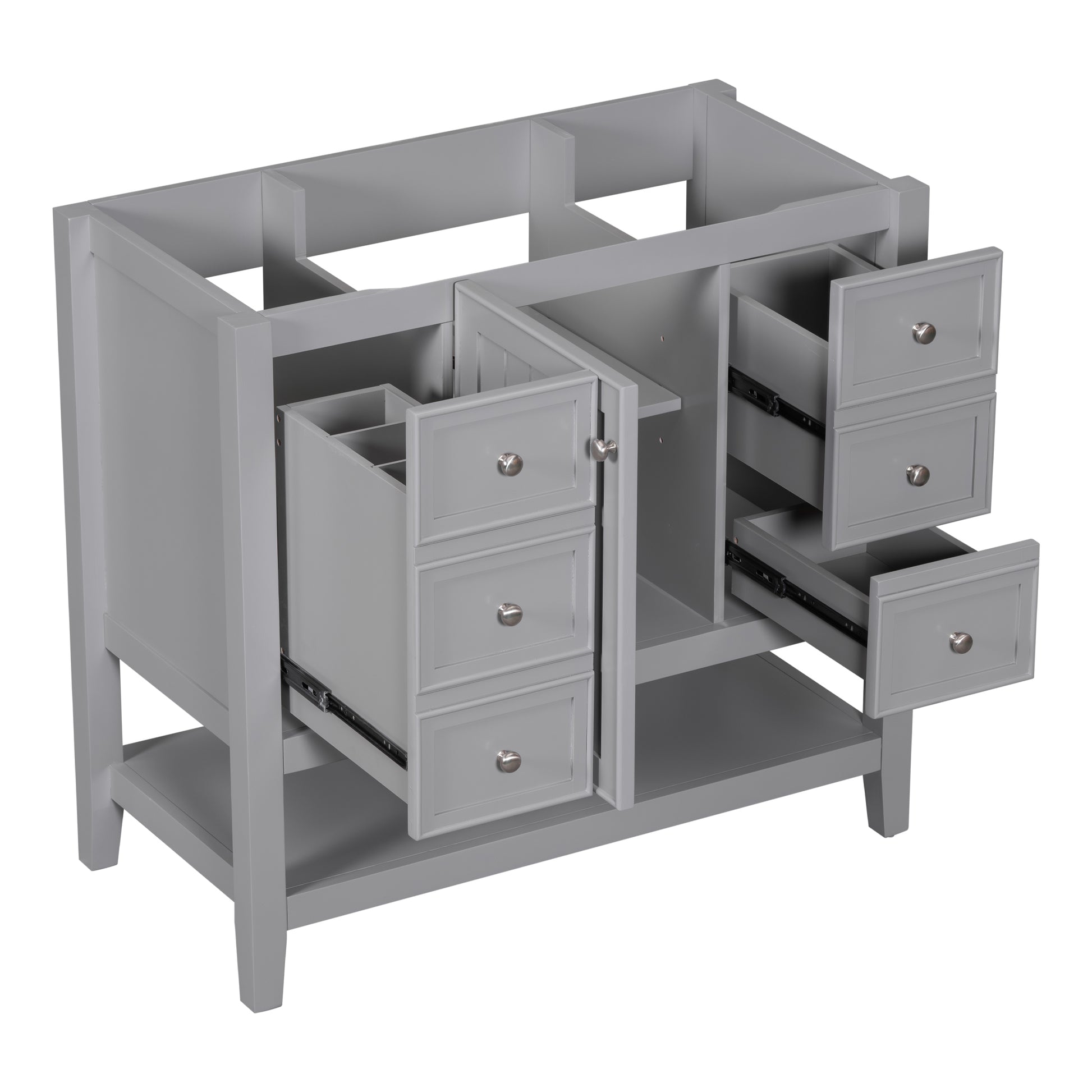 36" Bathroom Vanity Without Sink, Cabinet Base Only, One Cabinet And Three Drawers, Grey Grey Solid Wood Mdf