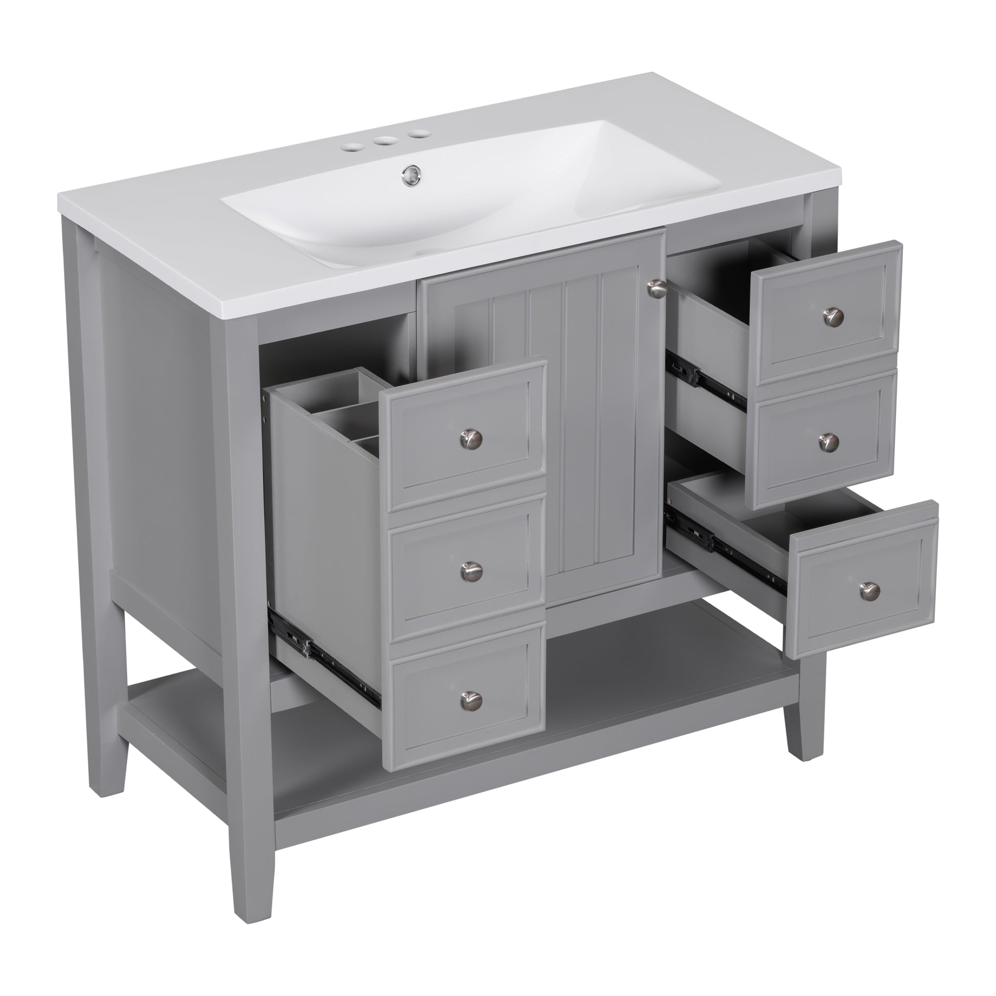 36" Bathroom Vanity With Sink Combo, One Cabinet And Three Drawers, Solid Wood And Mdf Board, Grey Old Sku:Sy999505Aae Grey Solid Wood Mdf