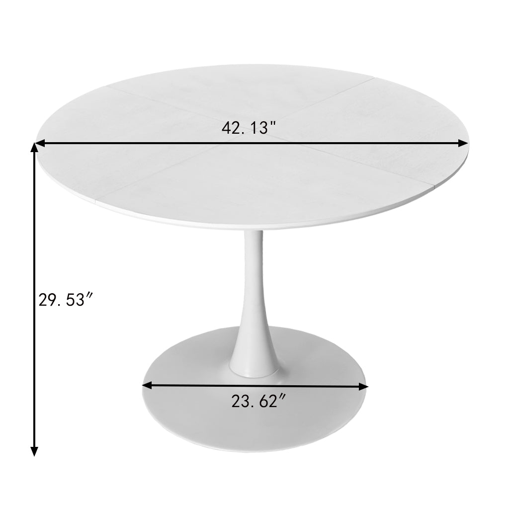 42.13"Modern Round Dining Table,Four Patchwork Tabletops With White Solid Wood Veneer Table Top,Metal Base Dining Table, End Table Leisure Coffee Table White Mdf Metal