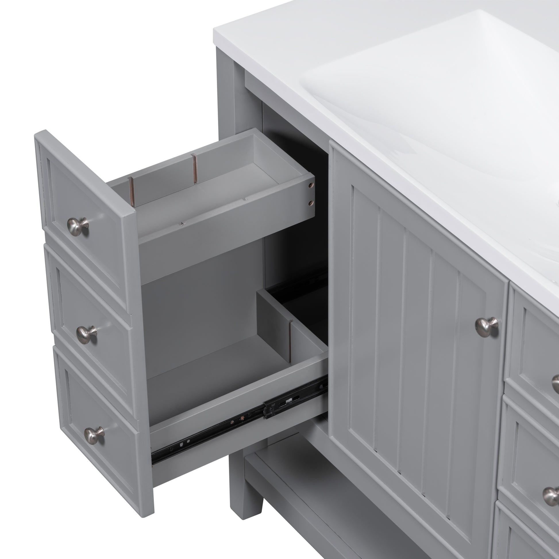 36" Bathroom Vanity With Sink Combo, One Cabinet And Three Drawers, Solid Wood And Mdf Board, Grey Grey Solid Wood Mdf