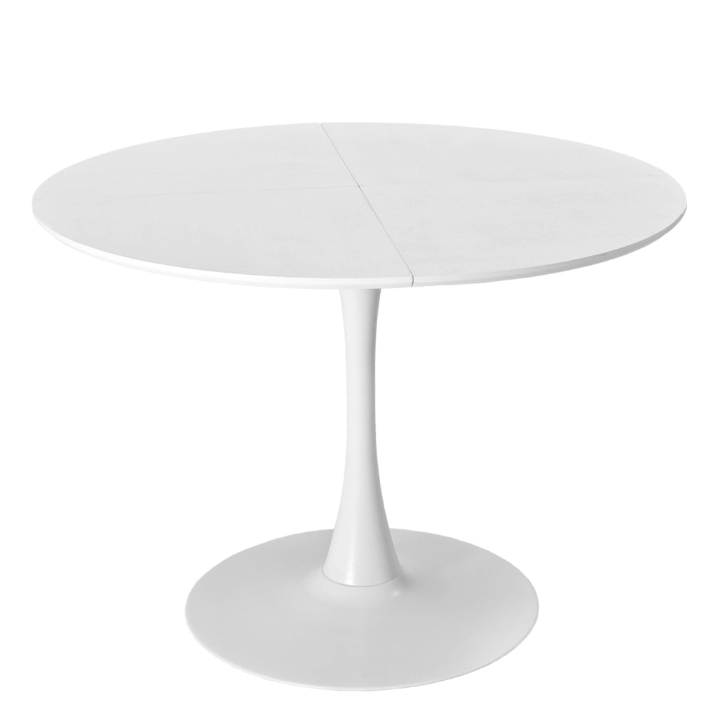 42.13"Modern Round Dining Table,Four Patchwork Tabletops With White Solid Wood Veneer Table Top,Metal Base Dining Table, End Table Leisure Coffee Table White Mdf Metal
