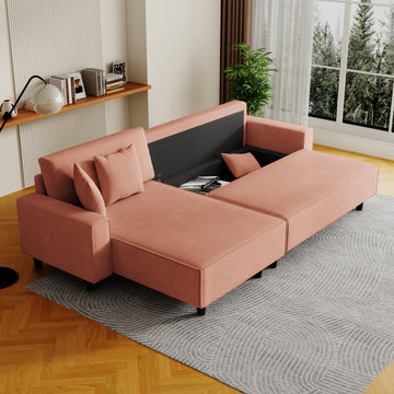 Spacious 93 Inch Orange Corduroy Sofa Bed With Two Pillows Ideal For Living Room Or Apartment, Ensuring A Roomy & Uncluttered Space Orange Corduroy 3 Seat