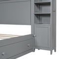 Queen Size Wooden Bed With All In One Cabinet, Shelf And Sockets, Gray Gray Solid Wood