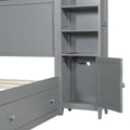 Queen Size Wooden Bed With All In One Cabinet, Shelf And Sockets, Gray Gray Solid Wood