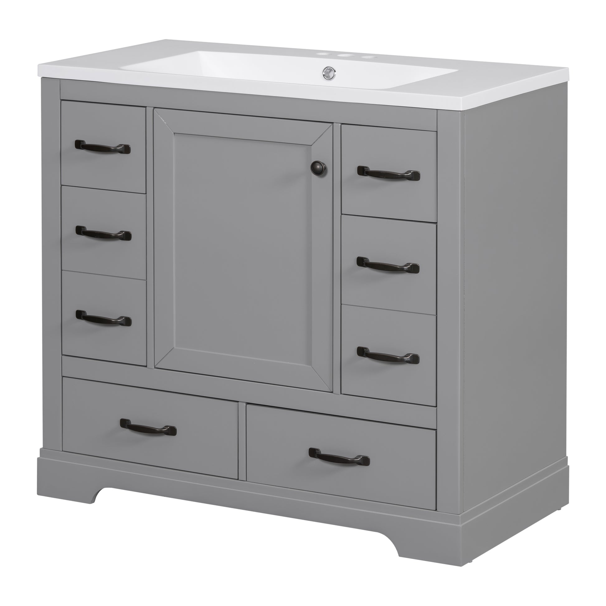 36" Bathroom Vanity With Sink Combo, Six Drawers, Multi Functional Drawer Divider, Adjustable Shelf, Grey Old Sku:Sy999808Aae Grey Solid Wood Mdf