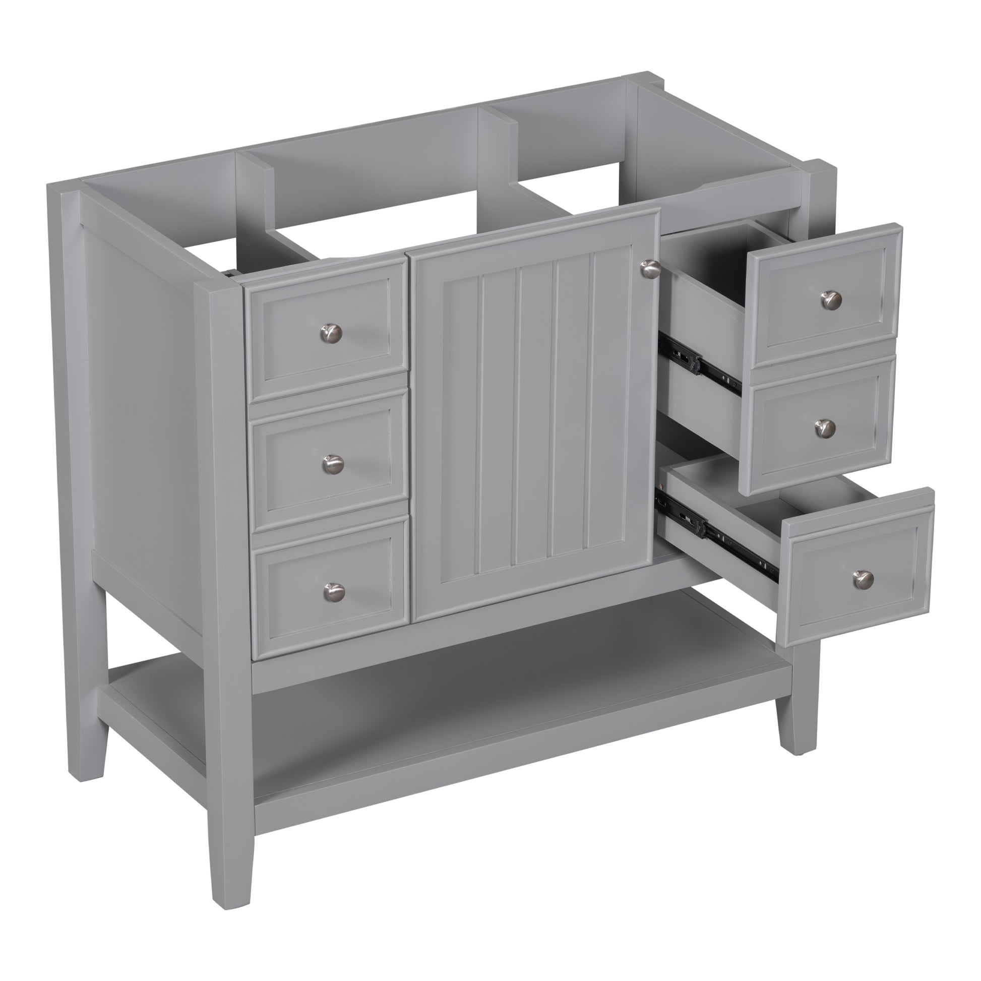 36" Bathroom Vanity Without Sink, Cabinet Base Only, One Cabinet And Three Drawers, Grey Grey Solid Wood Mdf