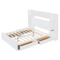 Queen Size Wooden Bed With All In One Cabinet, Shelf And Sockets, White White Solid Wood