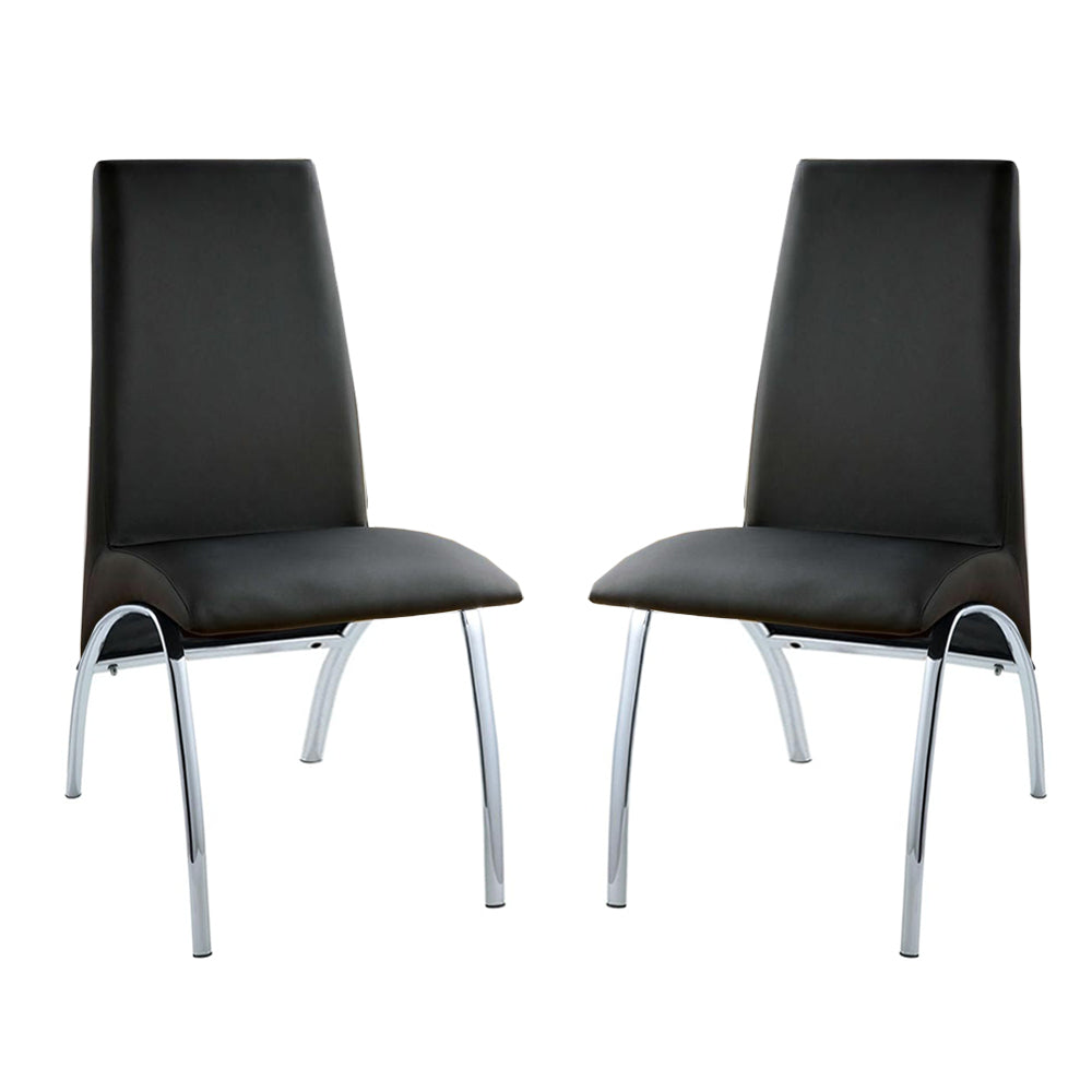 Upholstered Side Chairs In Black And Chrome, Set Of 2 Solid Black Dining Room Side Chair Faux Leather