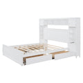 Queen Size Wooden Bed With All In One Cabinet, Shelf And Sockets, White White Solid Wood